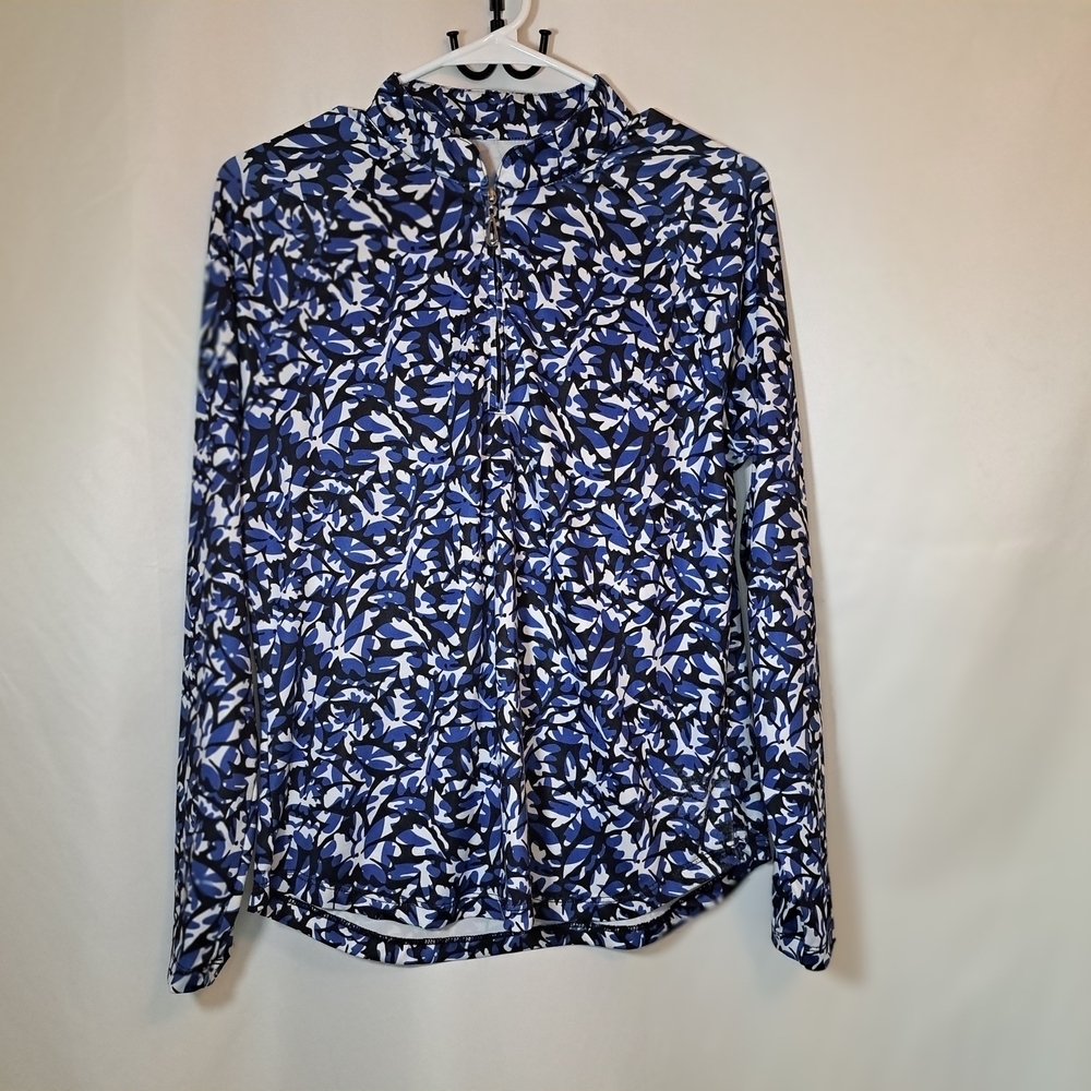 Emerald 18 Blue Black and White Floral 1/4 Zip Women's Medium Golf Tennis #222